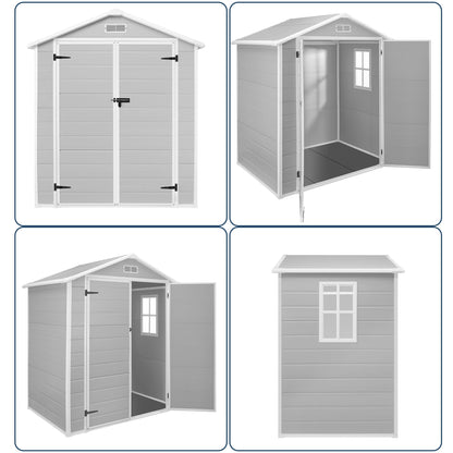 Abri de rangement extérieur en plastique et résine toutes saisons de 6 pi x 4 pi/6 pi x 8 pi/8 pi x 6 pi/8 pi x 10 pi avec plancher, abri à outils Spire