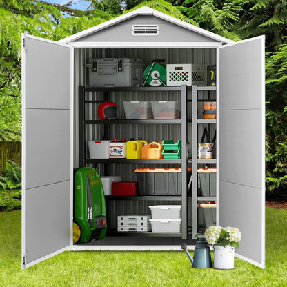 Abri de rangement extérieur en plastique et résine toutes saisons de 6 pi x 4 pi/6 pi x 8 pi/8 pi x 6 pi/8 pi x 10 pi avec plancher, abri à outils Spire