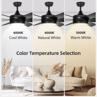 Ventilateur de plafond Moasis noir mat de 60 po à 8 pales avec éclairage LED et télécommande - 60