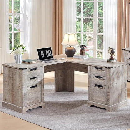 Bureau de direction en L de style ferme, bureau d'angle en bois, bureau d'ordinateur