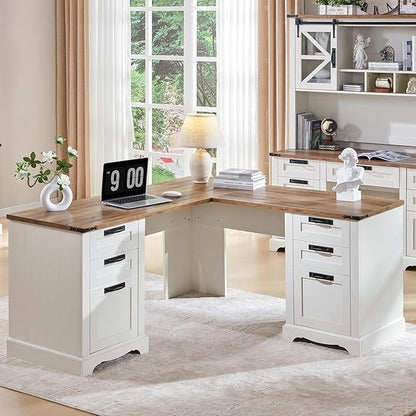 Bureau de direction en L de style ferme, bureau d'angle en bois, bureau d'ordinateur