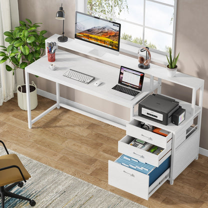 Bureau d'ordinateur 63 avec support d'écran, bureaux ergonomiques pour la maison avec tiroirs et classeur