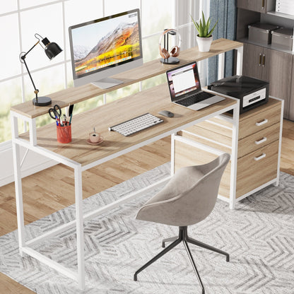 Bureau d'ordinateur 63 avec support d'écran, bureaux ergonomiques pour la maison avec tiroirs et classeur