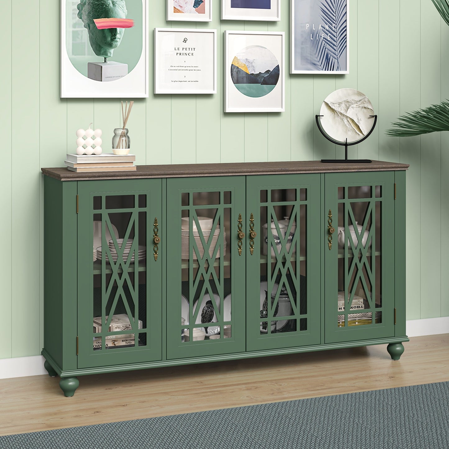 Buffet d'appoint de cuisine en bois de style vintage de 63 po de largeur