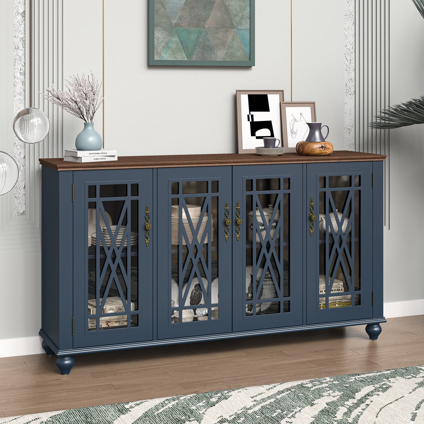 Buffet d'appoint de cuisine en bois de style vintage de 63 po de largeur