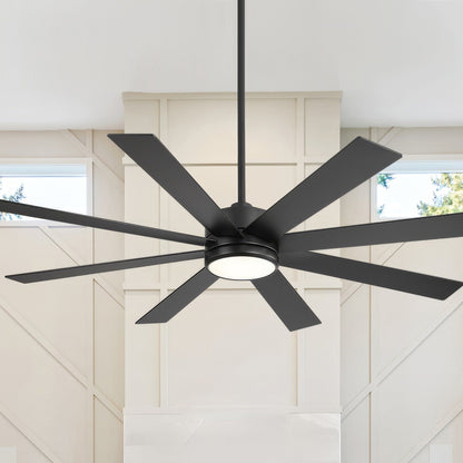Ventilateur de plafond LED noir à 8 pales de 65 pouces avec éclairage et télécommande