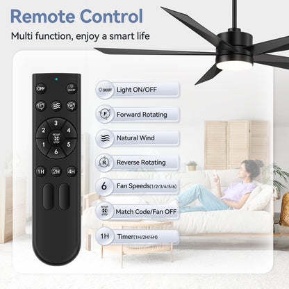 Ventilateur de plafond LED Breezary 65/52/42 à 5 pales avec kit d'éclairage et télécommande