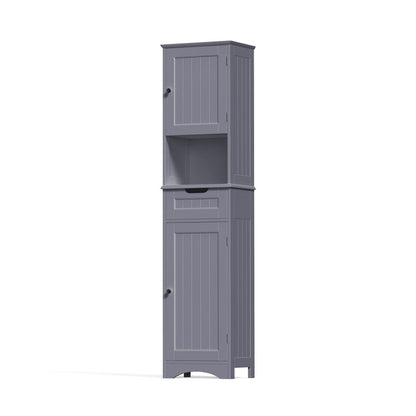 Armoire à linge étroite de salle de bain de 67 po de hauteur, meuble de rangement autoportant en bois massif à 5 niveaux