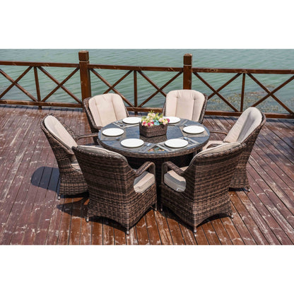 Ensemble de salle à manger rond en rotin et osier pour patio extérieur 7 pièces avec coussins par Moda Furnishings