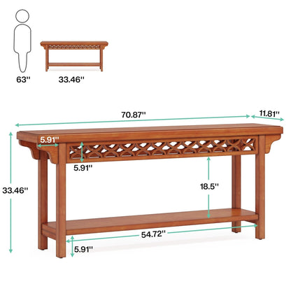 Table console longue en bois massif de style ferme de 70,8 pouces, table de canapé