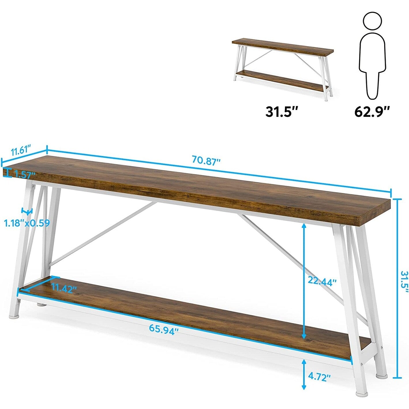 Table console d'entrée extra-longue de 70,9 pouces, style industriel
