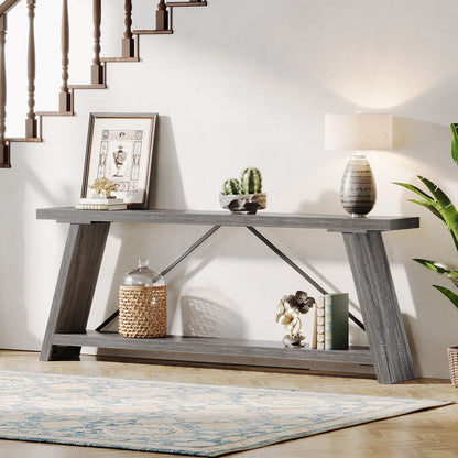 Table console en bois rustique de 70,9 pouces de long avec étagère de rangement