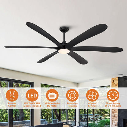 Grand ventilateur de plafond à courant continu à 6 pales en bois flotté de 72 pouces avec lumière et télécommande