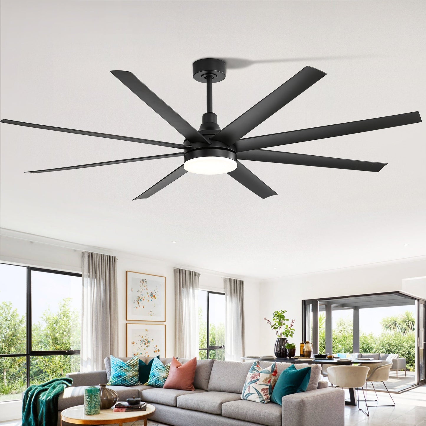 Grand ventilateur de plafond de 72 pouces avec télécommande et éclairage LED - 8 pales