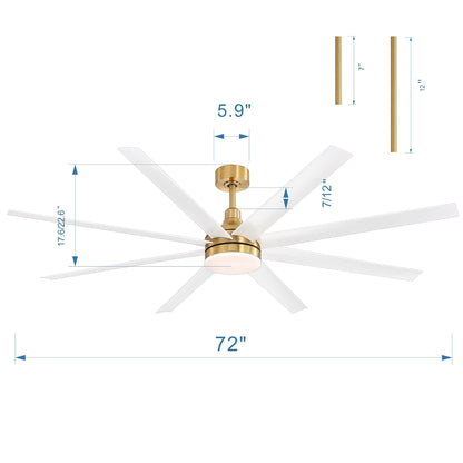 Grand ventilateur de plafond de 72 pouces avec télécommande et éclairage LED - 8 pales