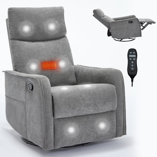 Fauteuil inclinable manuel à 8 points de massage, fauteuil à bascule pivotant en tissu, fauteuil simple avec bascule et chauffage lombaire