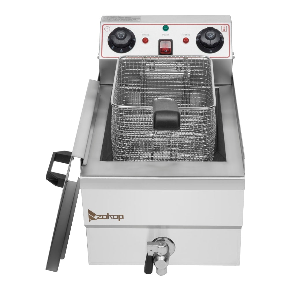 Friteuse à cuve unique en acier inoxydable de 8,5 QT, 1 700 W max., avec robinet et grande poignée