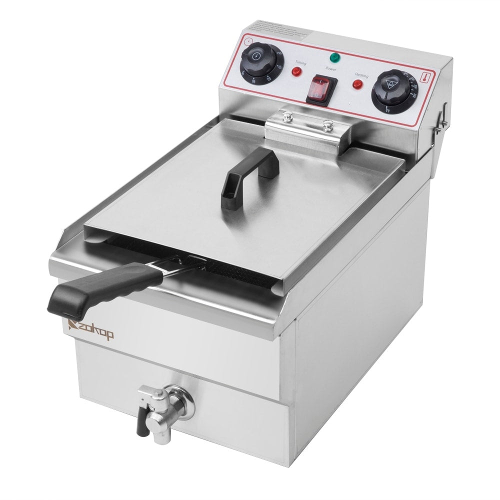 Friteuse à cuve unique en acier inoxydable de 8,5 QT, 1 700 W max., avec robinet et grande poignée