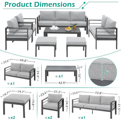 Ensemble de meubles de patio en aluminium AECOJOY 7 pièces Ensemble de conversation d'extérieur