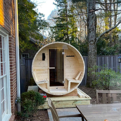 Sauna tonneau en pin blanc de Finlande ALEKO pour 6 à 8 personnes avec chauffage électrique UL - 88 L x 73 l x 79 H pouces