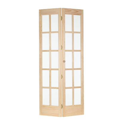 Porte pliante traditionnelle en pin brut AWC de 32 pouces avec verre divisé