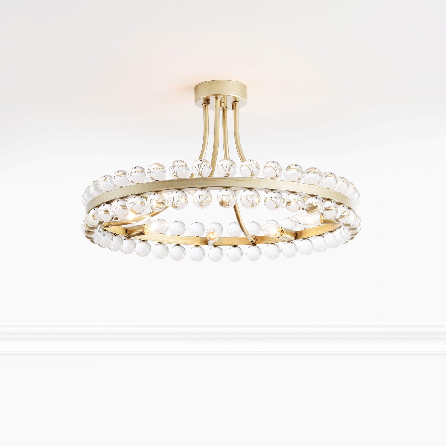 Plafonnier semi-encastré en cristal Elvira à 8 lumières, forme de roue de chariot