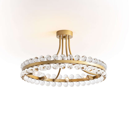Plafonnier semi-encastré en cristal Elvira à 8 lumières, forme de roue de chariot