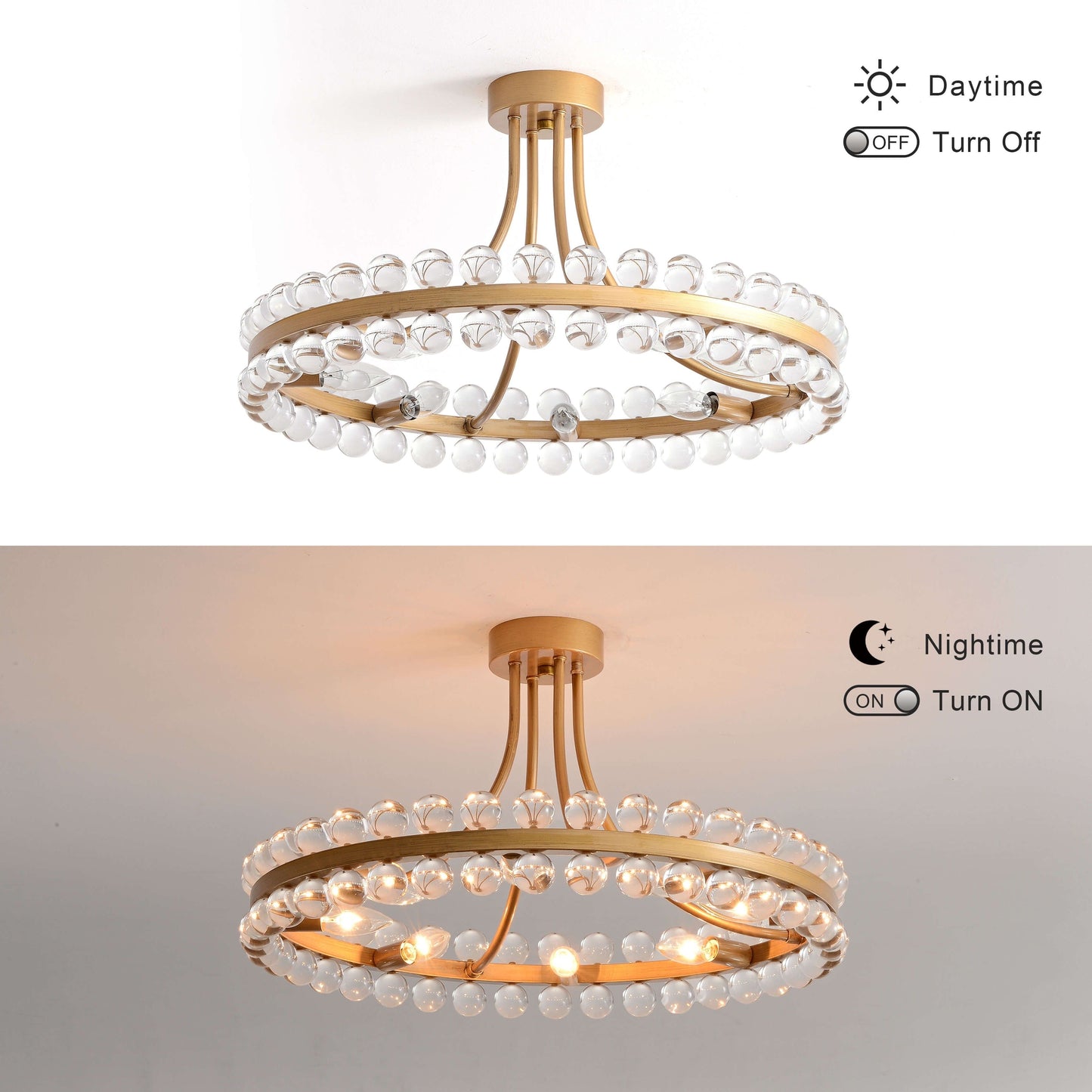 Plafonnier semi-encastré en cristal Elvira à 8 lumières, forme de roue de chariot
