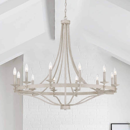 Lustre Empire à 12 lumières de style ferme moderne Fidenza avec roue de chariot et UL - D40'' * H135''