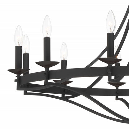 Lustre Empire à 12 lumières de style ferme moderne Fidenza avec roue de chariot et UL - D40'' * H135''
