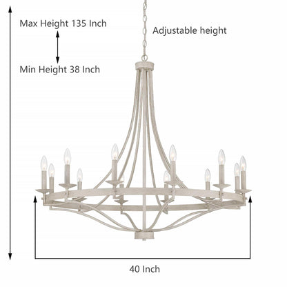 Lustre Empire à 12 lumières de style ferme moderne Fidenza avec roue de chariot et UL - D40'' * H135''