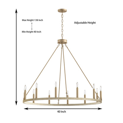 Lustre Acroma Farmhouse à 12 lumières, 40 po, en forme de roue de chariot, certifié UL - 40 po P x 138 po H