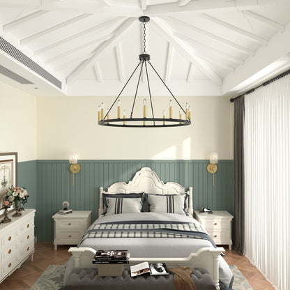 Lustre Acroma Farmhouse à 12 lumières, 40 po, en forme de roue de chariot, certifié UL - 40 po P x 138 po H