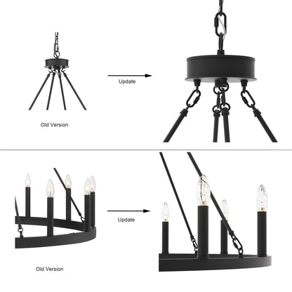 Lustre Acroma Farmhouse à 12 lumières, 40 po, en forme de roue de chariot, certifié UL - 40 po P x 138 po H