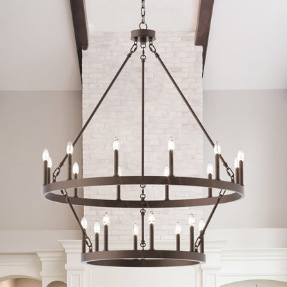 Lustre rond en forme de roue de chariot de style ferme moderne Acroma à 20 lumières de 40 po avec UL