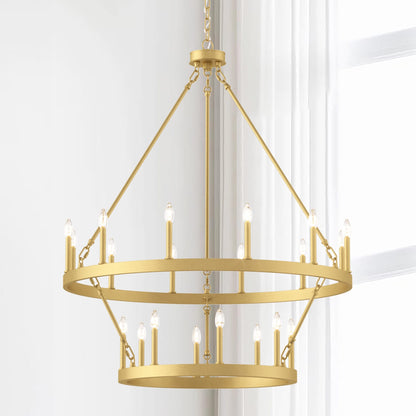 Lustre rond en forme de roue de chariot de style ferme moderne Acroma à 20 lumières de 40 po avec UL