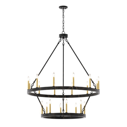 Lustre rond en forme de roue de chariot de style ferme moderne Acroma à 20 lumières de 40 po avec UL