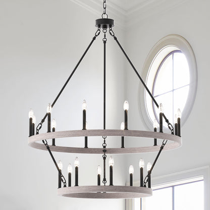 Lustre rond en forme de roue de chariot de style ferme moderne Acroma à 20 lumières de 40 po avec UL