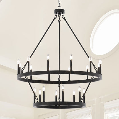 Lustre rond en forme de roue de chariot de style ferme moderne Acroma à 20 lumières de 40 po avec UL
