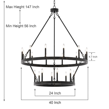 Lustre rond en forme de roue de chariot de style ferme moderne Acroma à 20 lumières de 40 po avec UL
