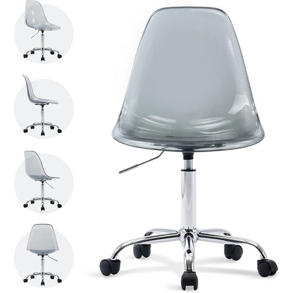 Chaise de bureau pivotante en acrylique à hauteur réglable sans accoudoirs