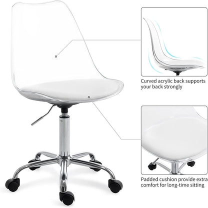 Chaise de bureau pivotante en acrylique à hauteur réglable sans accoudoirs