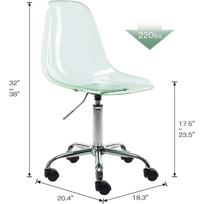 Chaise de bureau pivotante en acrylique à hauteur réglable sans accoudoirs
