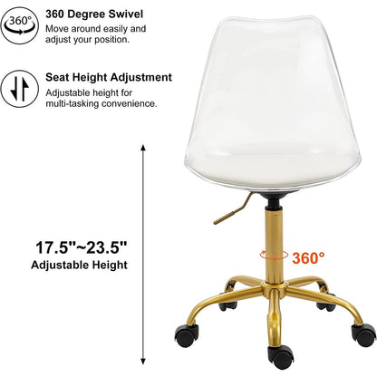 Chaise de bureau pivotante en acrylique à hauteur réglable sans accoudoirs