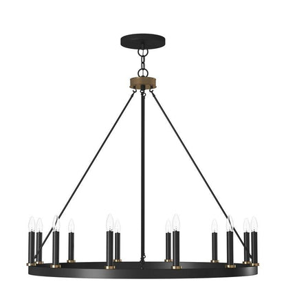 Lustre Acroma Farmhouse à 12 lumières, 40 po, en forme de roue de chariot, certifié UL - 40 po P x 138 po H