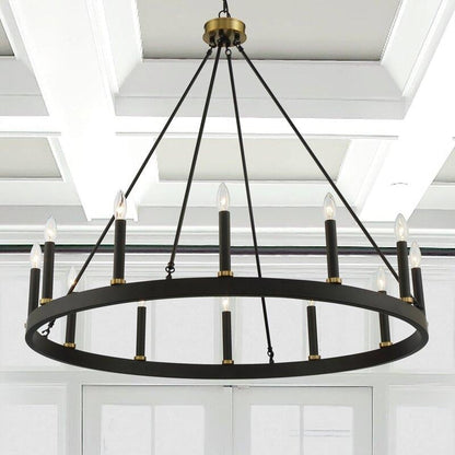 Lustre Acroma Farmhouse à 12 lumières, 40 po, en forme de roue de chariot, certifié UL - 40 po P x 138 po H