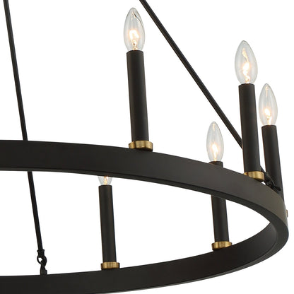 Lustre Acroma Farmhouse à 12 lumières, 40 po, en forme de roue de chariot, certifié UL - 40 po P x 138 po H