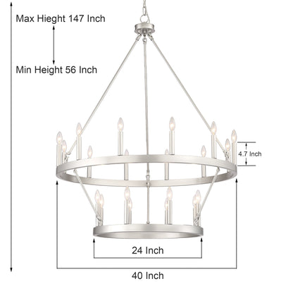Lustre rond en forme de roue de chariot de style ferme moderne Acroma à 20 lumières de 40 po avec UL