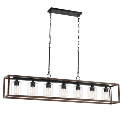Lustre linéaire rectangulaire Allegray Farmhouse de 52 po à 7 lumières pour îlot de cuisine
