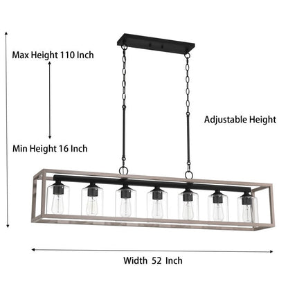 Lustre linéaire rectangulaire Allegray Farmhouse de 52 po à 7 lumières pour îlot de cuisine